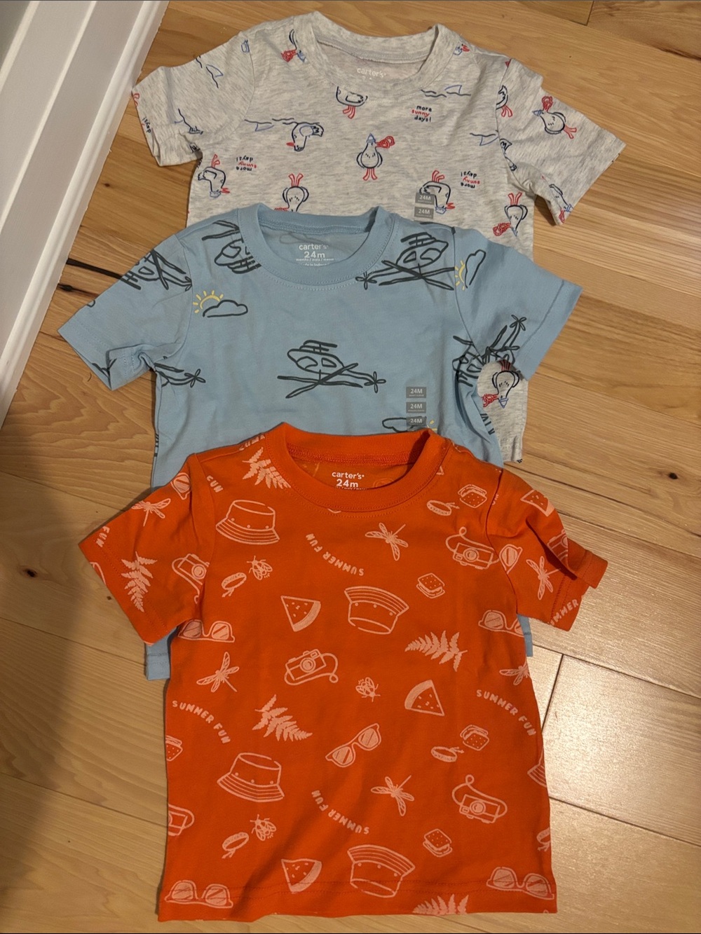 Carter's 3-Pack Short Sleeve Tees in Orange, Light Blue, Heather Gray